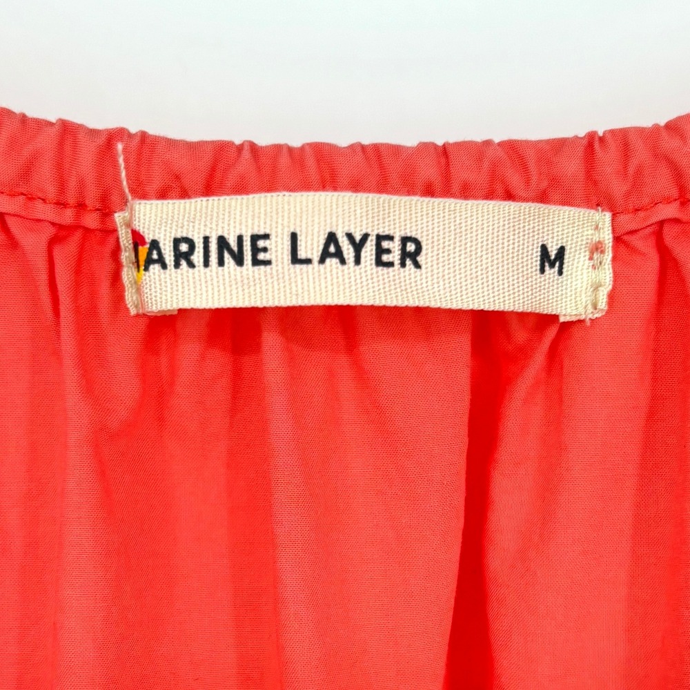Marine Layer Emery Poplin Midi Dress Puff Sleeve Smocked Coral Pima Cotton Med - Picture 3 of 15